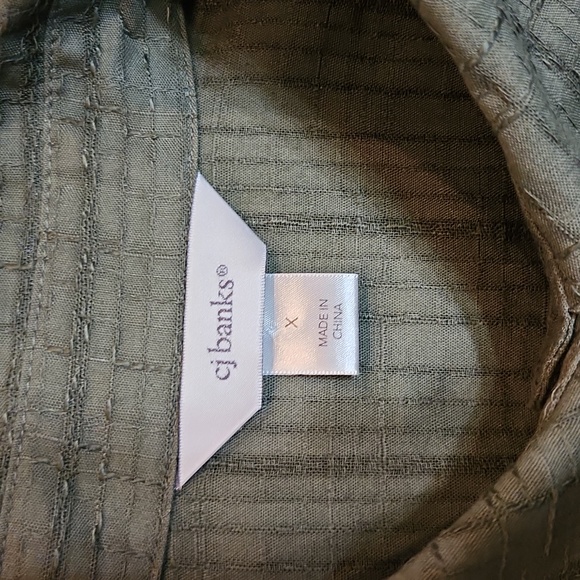 CJ BANKS size X button down cotton jacket, textured fabric,  olive green. - Picture 3 of 9